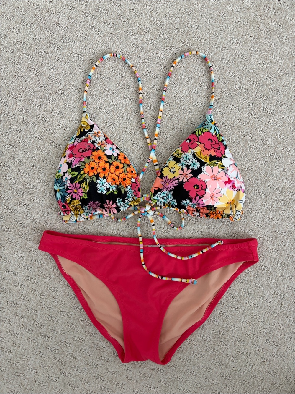 Floral Triangle Bikini Top From Target with Solid J Crew Pink Bottom